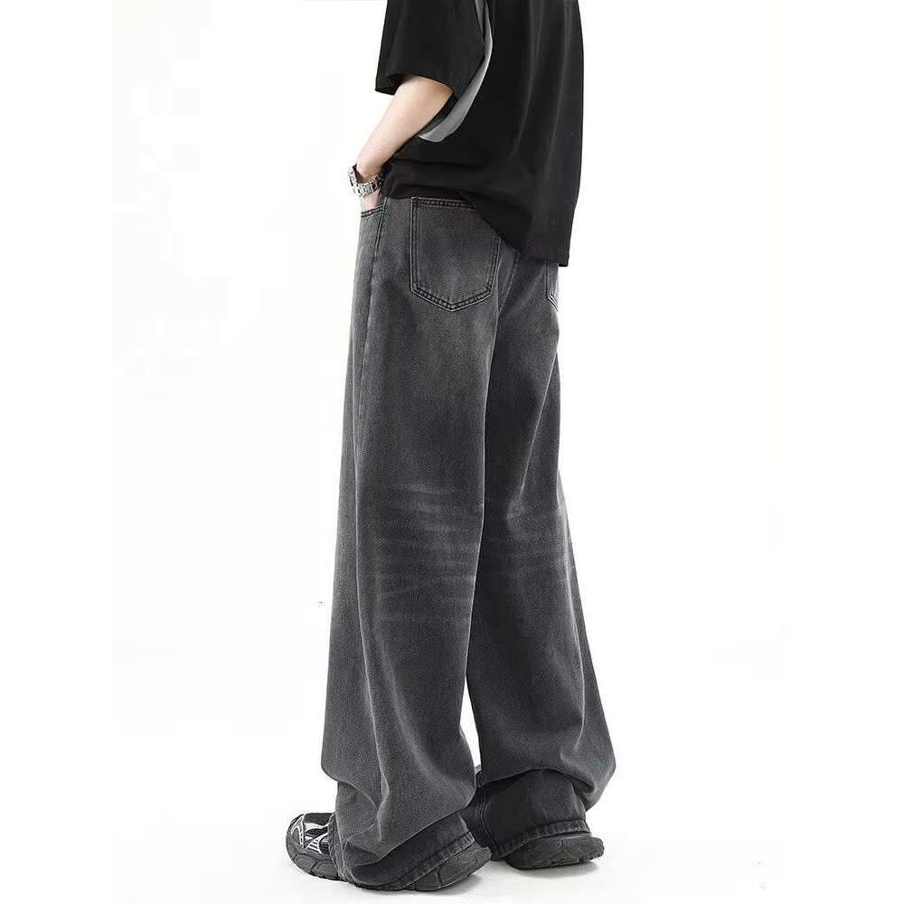 American gradient straight leg trendy jeans for men and women summer high street retro hip-hop personalized loose casual pants