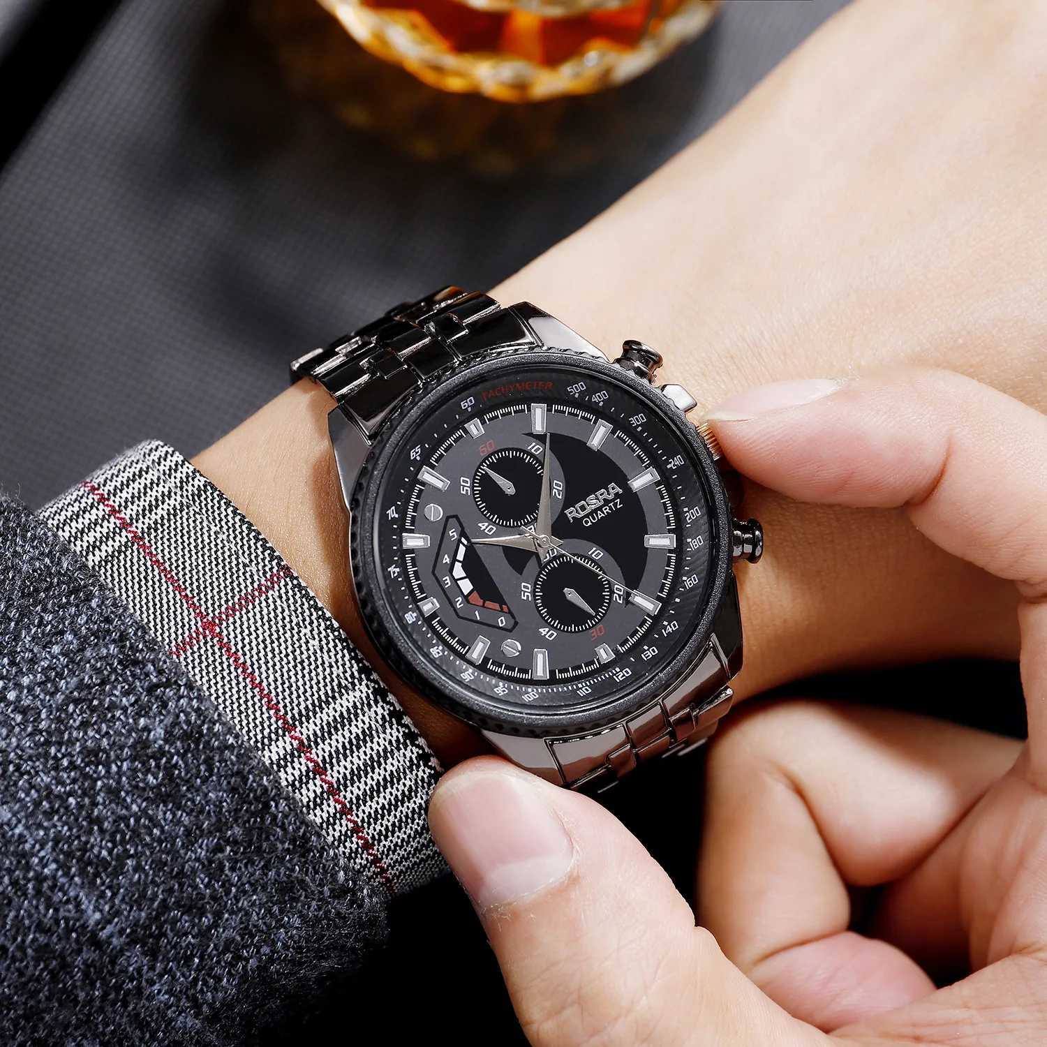 Exquisite Full Black Watch Men Business Steel Wristwatch Fashion Male Classic Dress Relojes Masculino Relogio Elegant Cool Clock Z250207