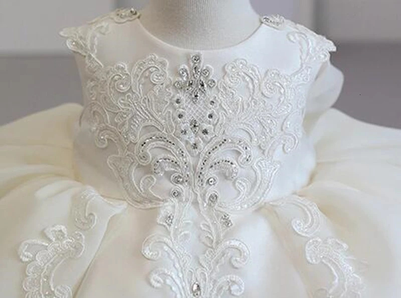 White Baby Girl Dress Children 1 Year Birthday Princess Dress Little Girl Flower Dresses Party and Wedding Baptism Dress Infant 250207
