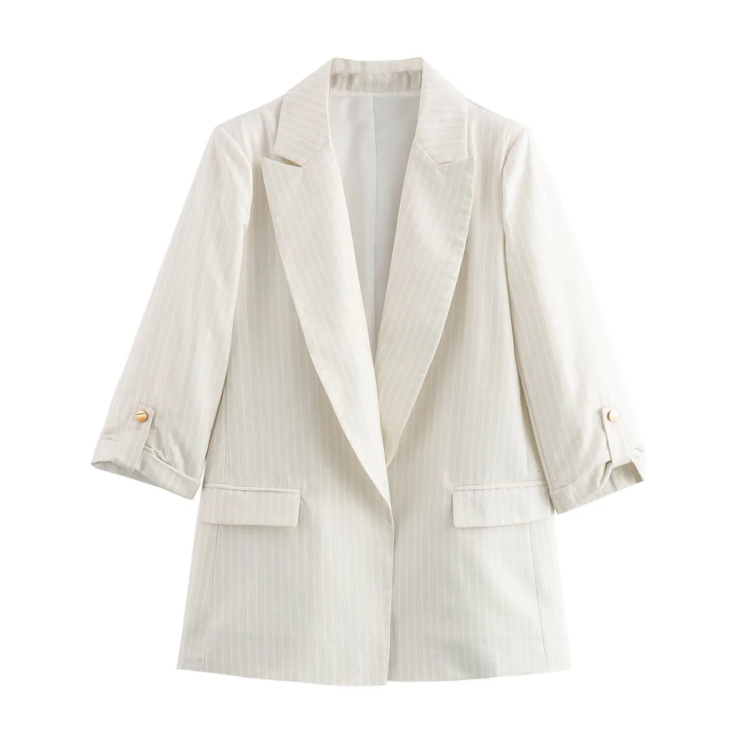 ZAR4 Summer Womens Versatile and Stylish Loose Casual Simple Roll Sleeved Linen Blended Suit Coat 250208wtt