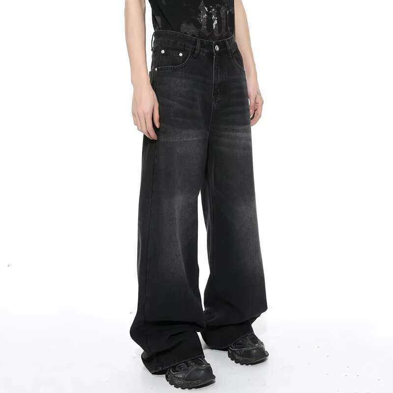 IEFB Worn Out Male Jeans Vintage Gradient Color Men's Wide Leg Pants High Street Pockets Men Denim Straight Trousers New 9C4510