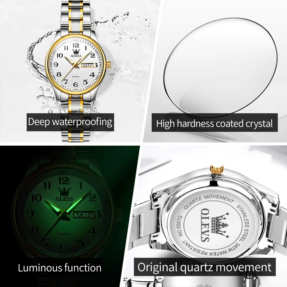OLEVS Quartz Watch Women Fashion Ladies Watches Wrist Waterproof Luminous Stainless Steel Gold Women Watches Elegant 250221