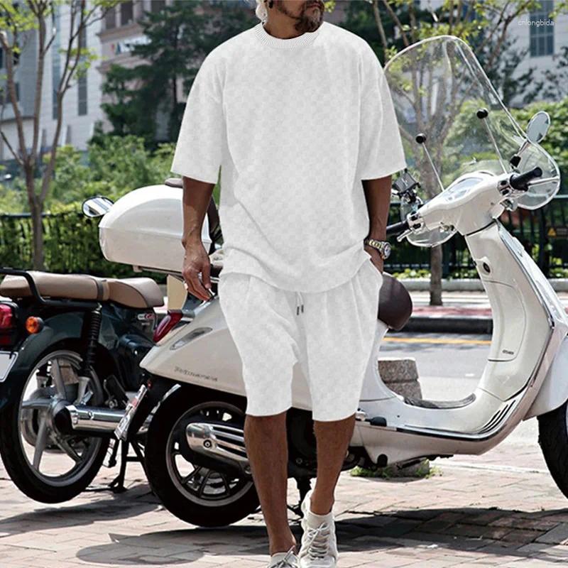 Men's Tracksuits 2025 Cross-border Summer Plaid Short Sleeve Loose Large Size Straight Casual Shorts Set