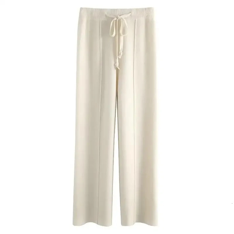 Womens Autumn/Winter Knit Draped Bell Bottoms White Casual Trousers Petite Straight-Leg Cloud Pants Outerwear 250208
