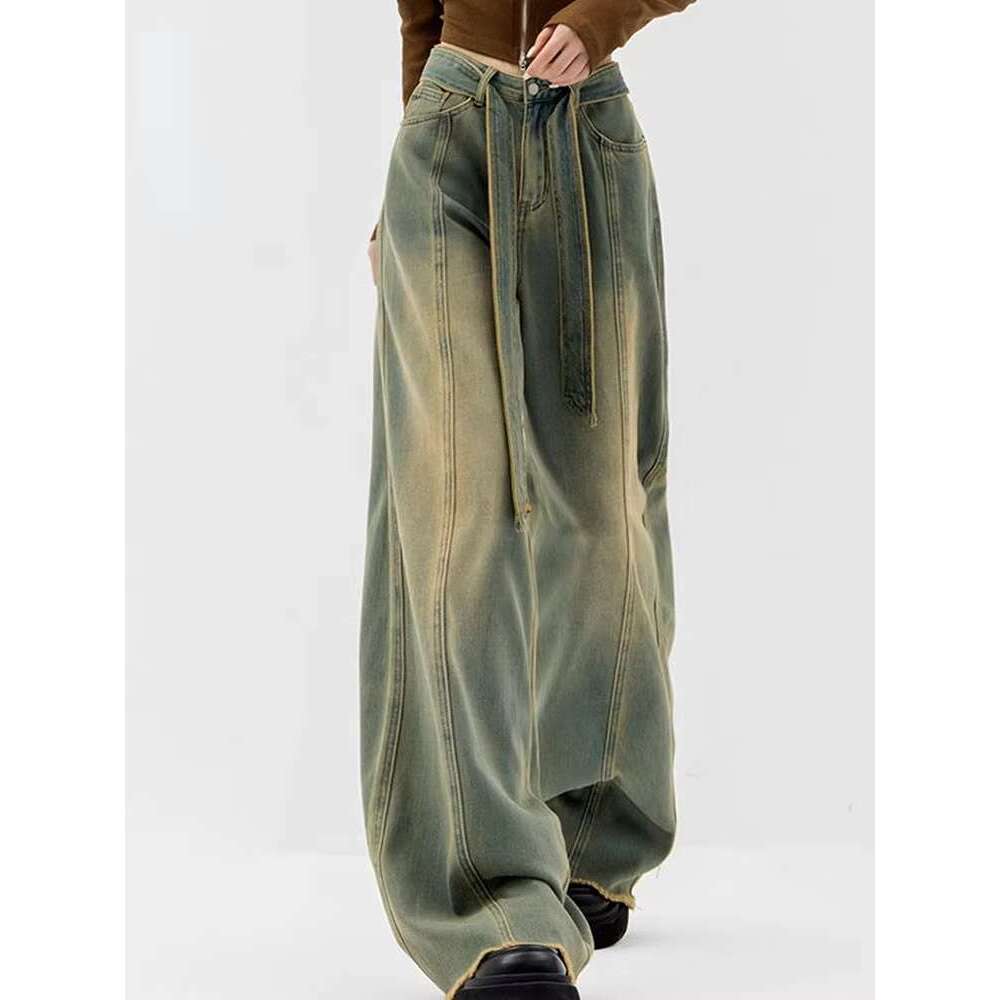 Y2K Women Vintage Streetwear Korean Baggy Cargo Jeans Retro Straight Parachute Pants Denim Trousers Fairy Grunge Alt Clothes
