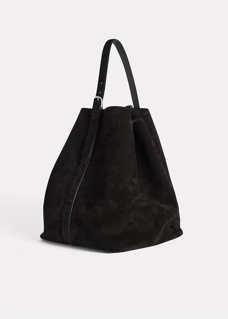 Jenny&Dave Minimalist Vintage Suede Frosted Cowhide Bucket Genuine Leather Commuter Large Capacity Tote Bag Women