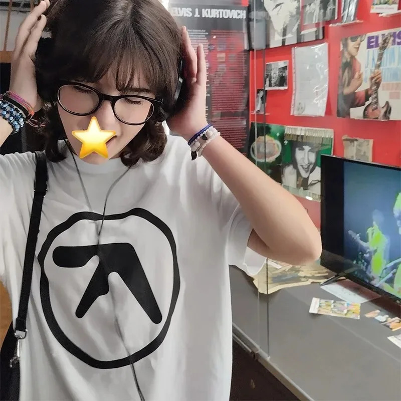 Mens T-Shirt Aphex Twin Shirt 100% Cotton Print Oversized Y2k Streetwear Tees Short Sleeve Tops Korean Fashion Aesthetic Clothing 250207