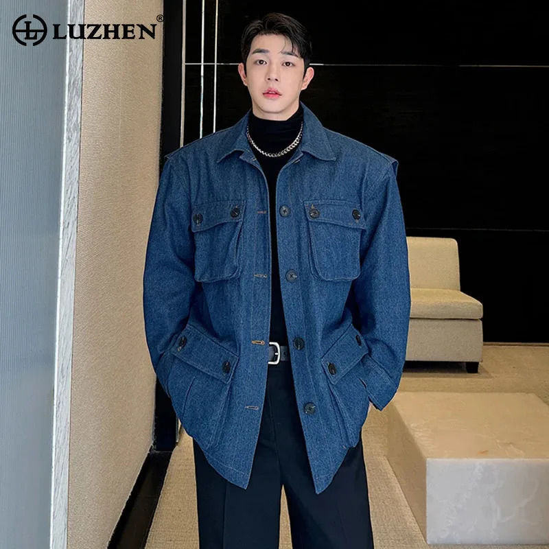 LUZHEN Workwear Multi Pocket Washed Denim Jacket Original Niche n Loose Trendy Retro Coats Male Clothing LZ6487 250207