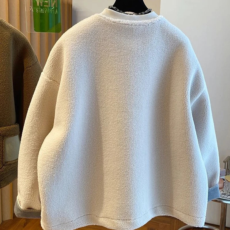 Korean Elegant Casual Lamb Wool Jacket Women American Oversized 2024 Autumn Winter Wear Thickened Suede Fur Top 250113