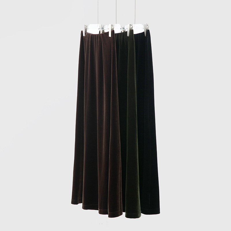 MU400 imported high-density velvet maxi skirt for women, high waist, slim retro skirt, new spring style