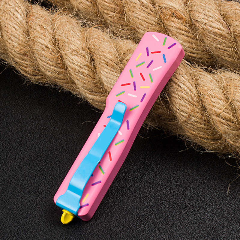 High End Small Tactical Knife D2 Blued Blade Doughnut Aviation Aluminum Handle Outdoor Mini EDC Pocket Knives with Nylon Bag