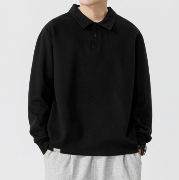 104 Men Long-sleeved Autumn and Winter Heavy Loose Solid Color Lapel Youth Casual