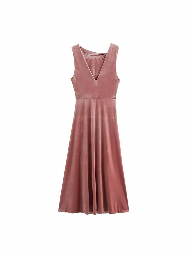 2024 Autumn and Winter Arrivals Temperament Velvet Sleeveless Round Neck Long Midi Dress 250207