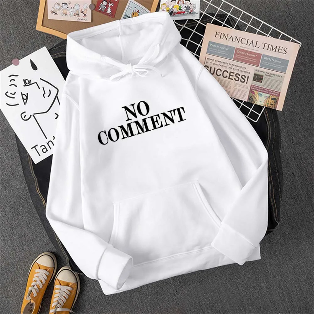 Hirsionsan NO COMMENT Letter Graphic Printed Hooded Women Summer Oversize Female Clothing Elegant O Neck Cotton Lady Tops Y2k 250208Z