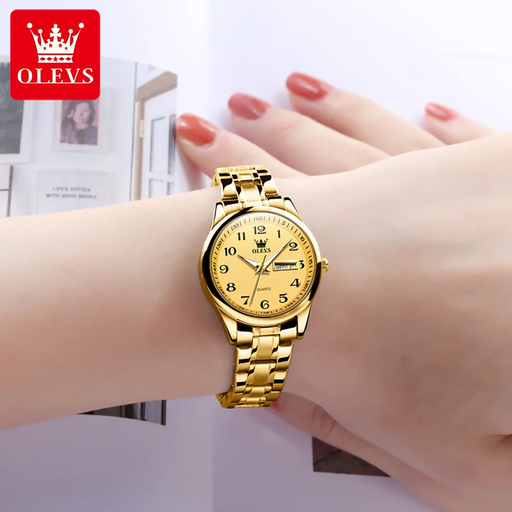 OLEVS Quartz Watch Women Fashion Ladies Watches Wrist Waterproof Luminous Stainless Steel Gold Women Watches Elegant 250221