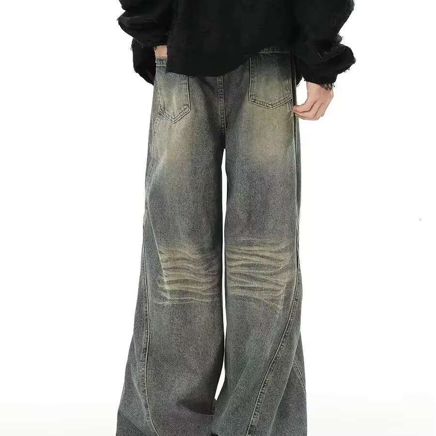 American high street men and women trendy personality straight washed jeans for couples loose retro slimming casual pants