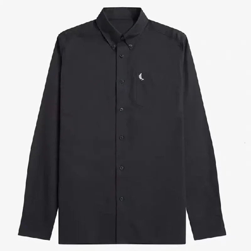 Mens embroidery business long sleeve shirt solid color all matching mens casual slimming base shirt 250207