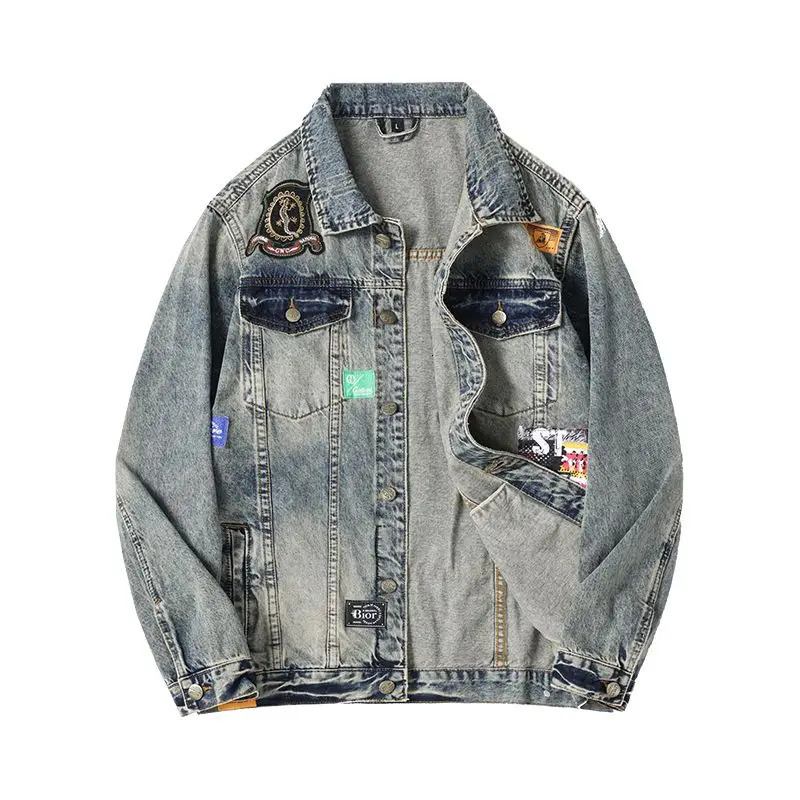 Vintage Loose Denim Jacket Mens Streetwear Fashion American Western Style 250207