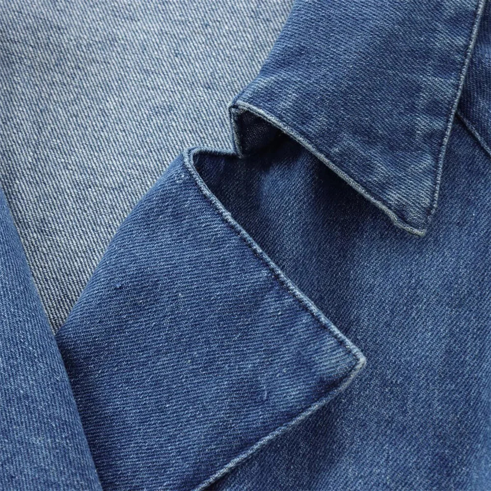 TRAF Autumn womens casual versatile lapel double breasted decoration with belt double breasted denim jacket 250122