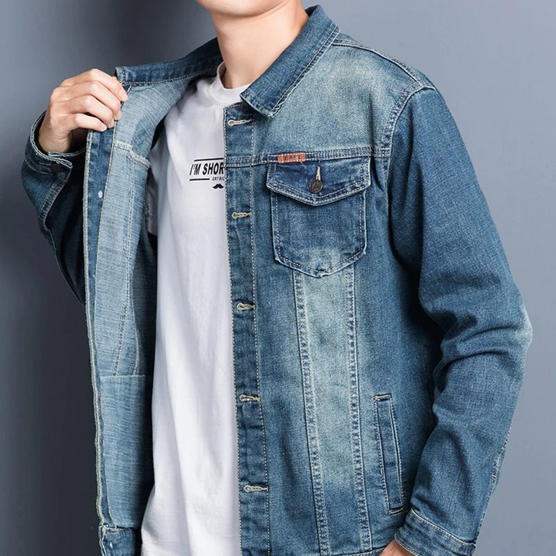 Elastic Denim Jacket Mens Slim Korean Autumn Spring Clothing Coat Fashionable Nostalgic High Quality Wash Old Male Classic 250207