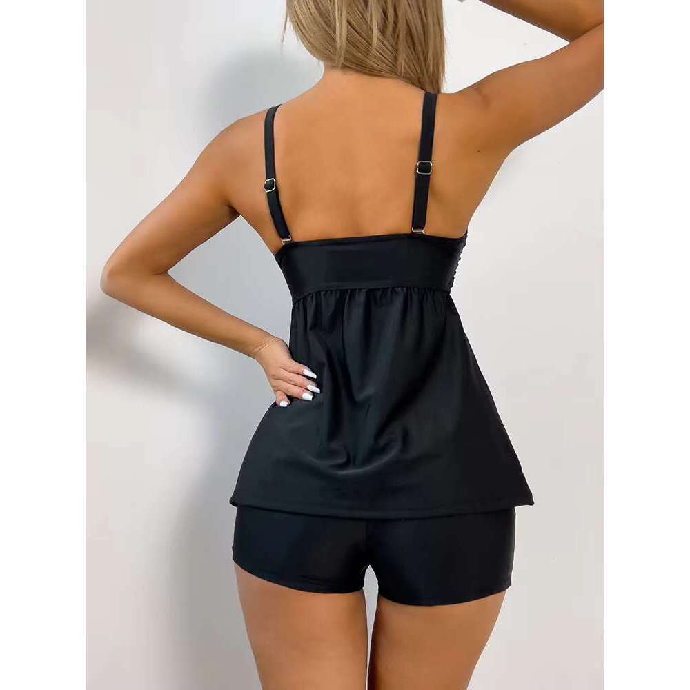 2025 High Quality Design Sexy Women's Bikini Set Black Swimwear Pool Retro Fresh Leaf Print Strap Swimsuit