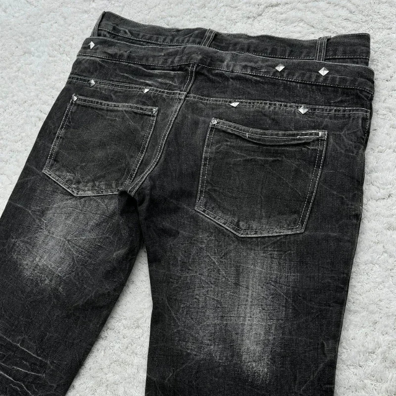 Y2K vintage High Waisted pant fashion Harajuku high quality Double Lace Up Jeans streetwear hip hop black jeans 250207
