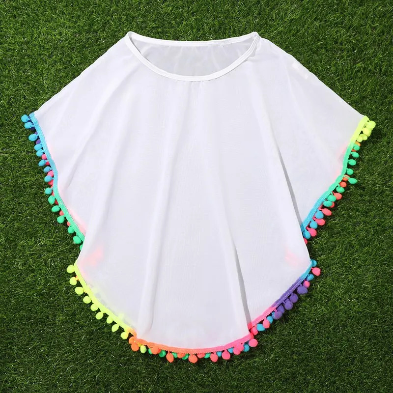 Toddler Baby Girls Swimsuit Coverup Beach dresses Tassels Cover Up Pompom Poncho Rash Guards 250208Z