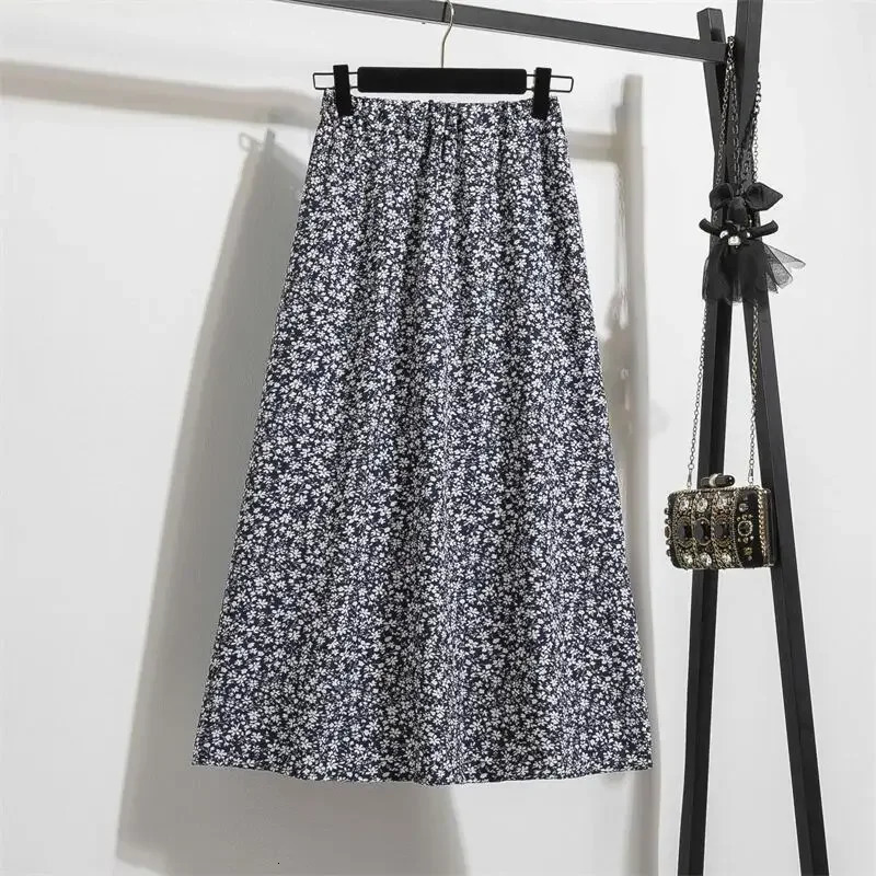 Spring Summer Chiffon Women skirts Casual Floral Printed Woman Long Elastic Waist Female Loose extended Skirt 250208Z