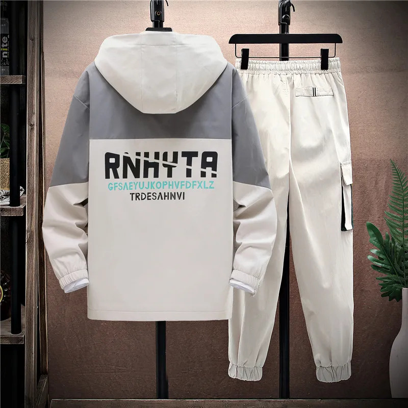 Autumn Casual Men Sets Two Pieces Fashion Korean Trend Hooded Jacket Pants Spring Baseball Uniform Suit Man Outfit 250108