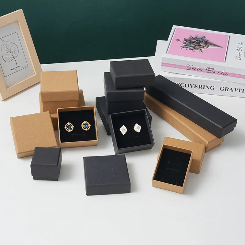 24pcs Bulk 9x9x3cm Jewelry Travel Organizer Gift Box with Black Velvet Sponge Earrings Ring Necklace Storage Cardboard Dust Case 250221