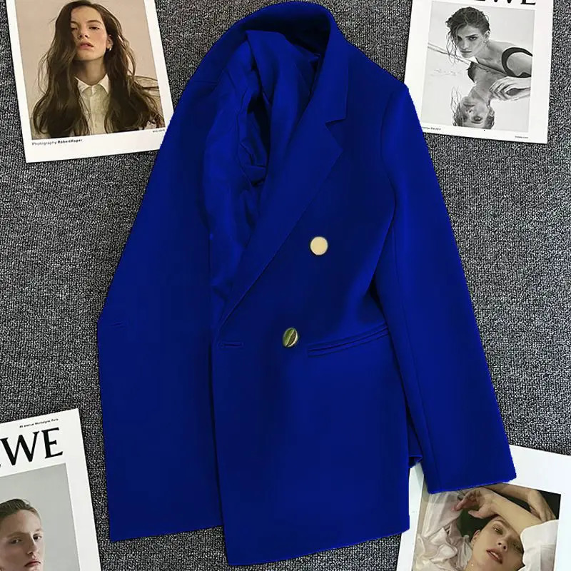 Solid Casual Coat Metal Buckle Small Suit Womens Jacket Clothing Summer Double Breasted Office Lady Elegant Blazers Thin Autumn 250208