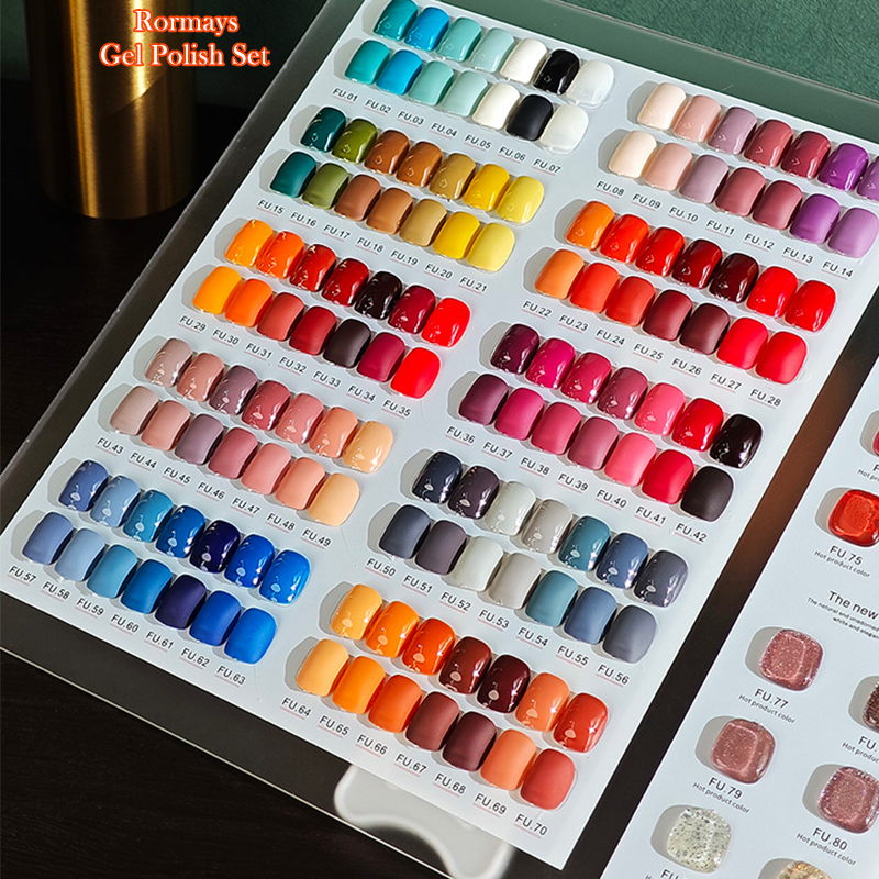 Rormays New Big Set Whitening gel Polishing 82PCS Mixed Clearcoat Shiny Color Bare Color Soaking Durable UV Finish Nail Salon Wholesale Factory