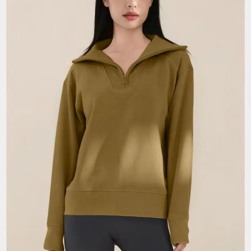 Mock Neck Thick Sweatshirt Autumn Winter Simplicity Solid Color Long Sleeve Tops Office Lady Allmatch Casual Zipper Coat 250207