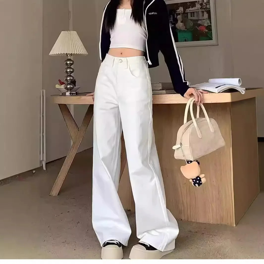Petitewhite Womens Jeans Loose-Fit High-Waisted Slimming Straight-Leg Draped Versatile Trousers Autumn Arrival 250206