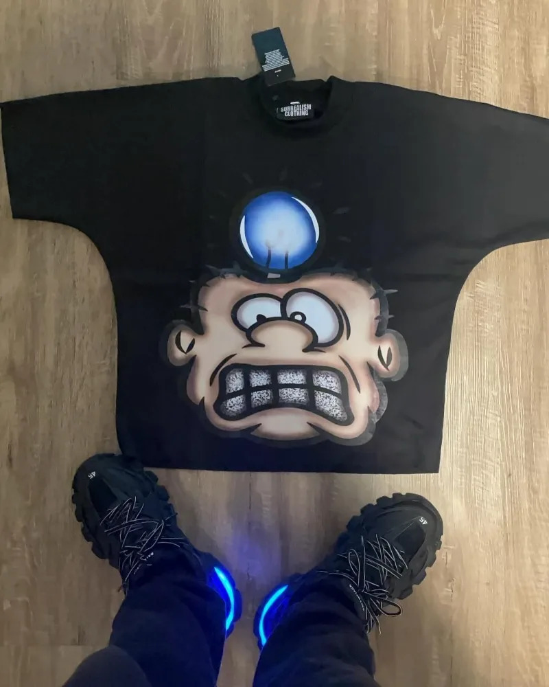 European and American High Street Anime Print Oversized T-shirt Y2K Harajuku Punk Casual Top Men Trendy Retro Short-sleeved 250208