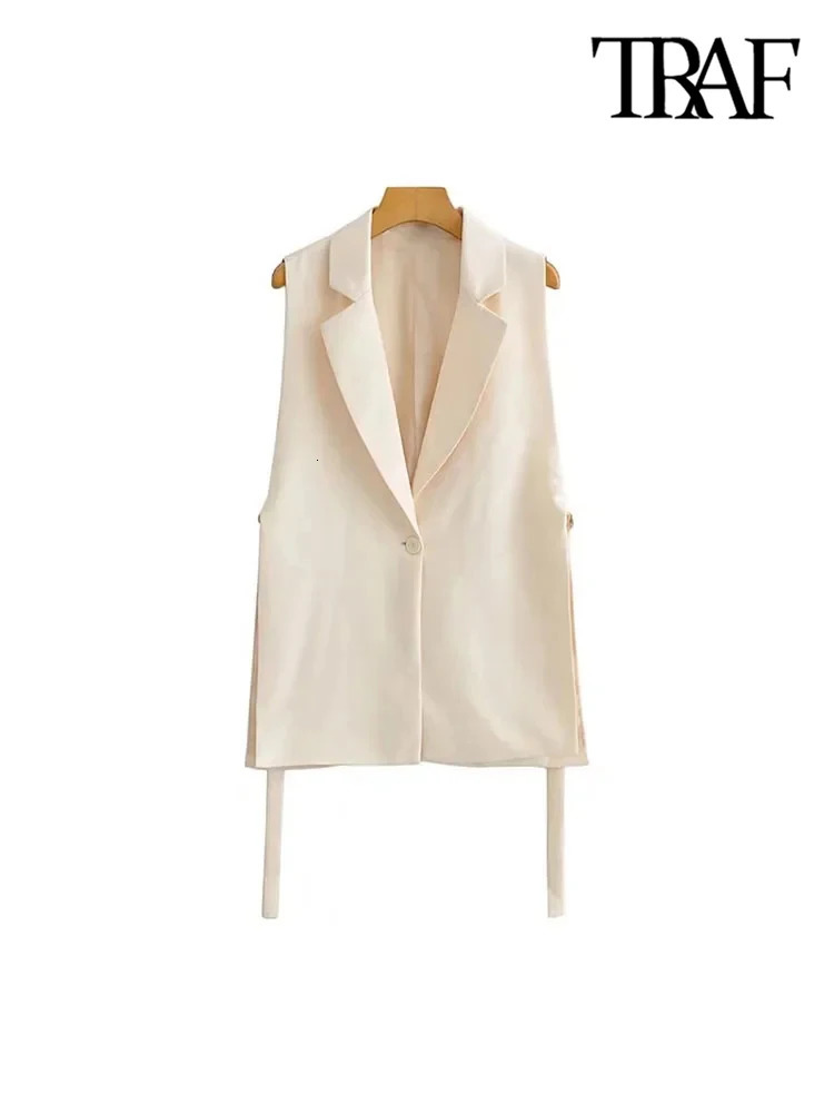 TRAF Women Fashion With Taps Side Vents Waistcoat Vintage Sleeveless Front Button Female Outerwear Chic Vest Tops 250207