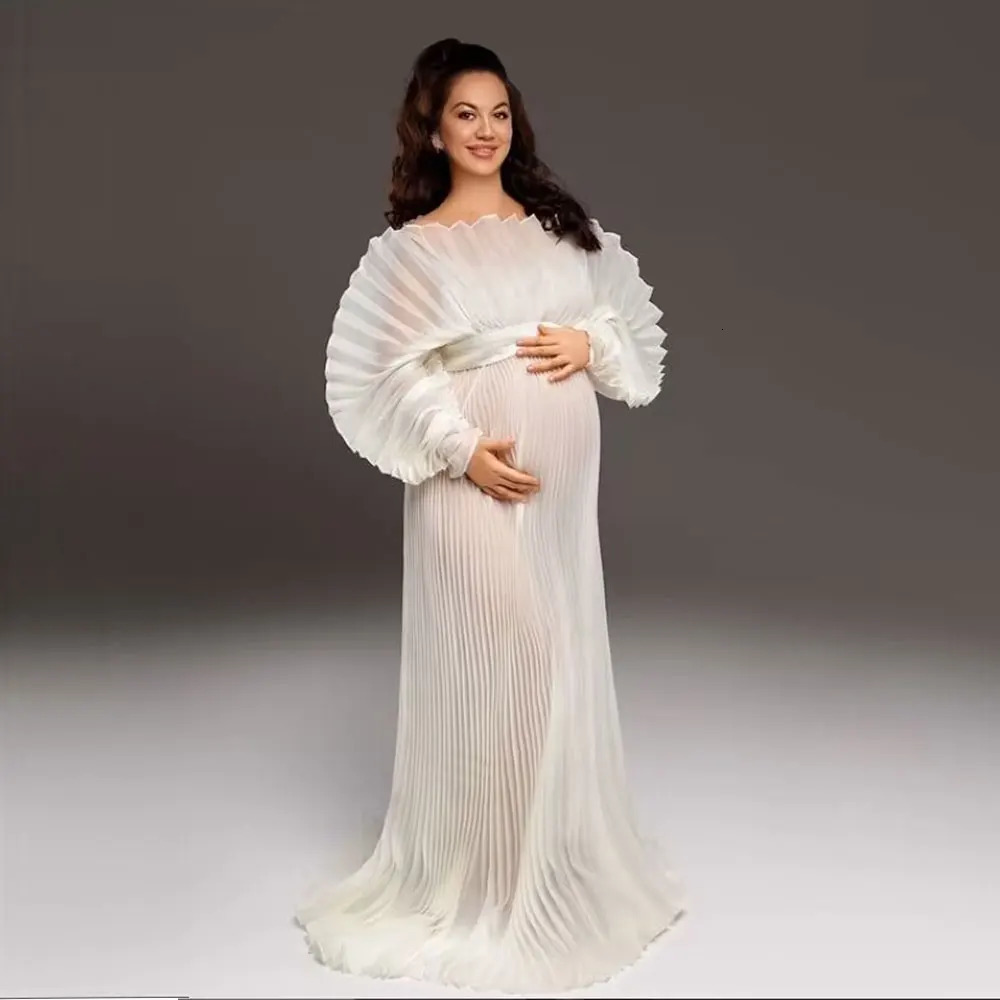 Fashion Organza Pleated Maternity Dress for PoShoot Dresses Pregnancy in white dress Plus size 250114
