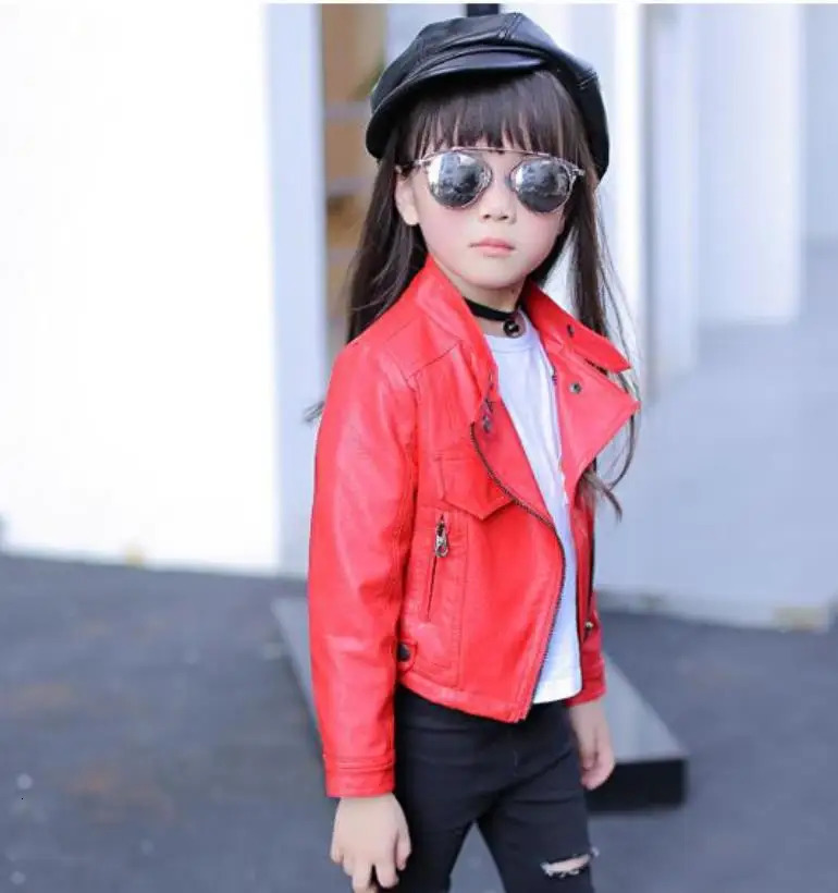 Autumn Winter Baby Girls Solid color lapel PU leather Kids Fashion Leather Jackets Children Outerwear Clothes 3-12Y 250113