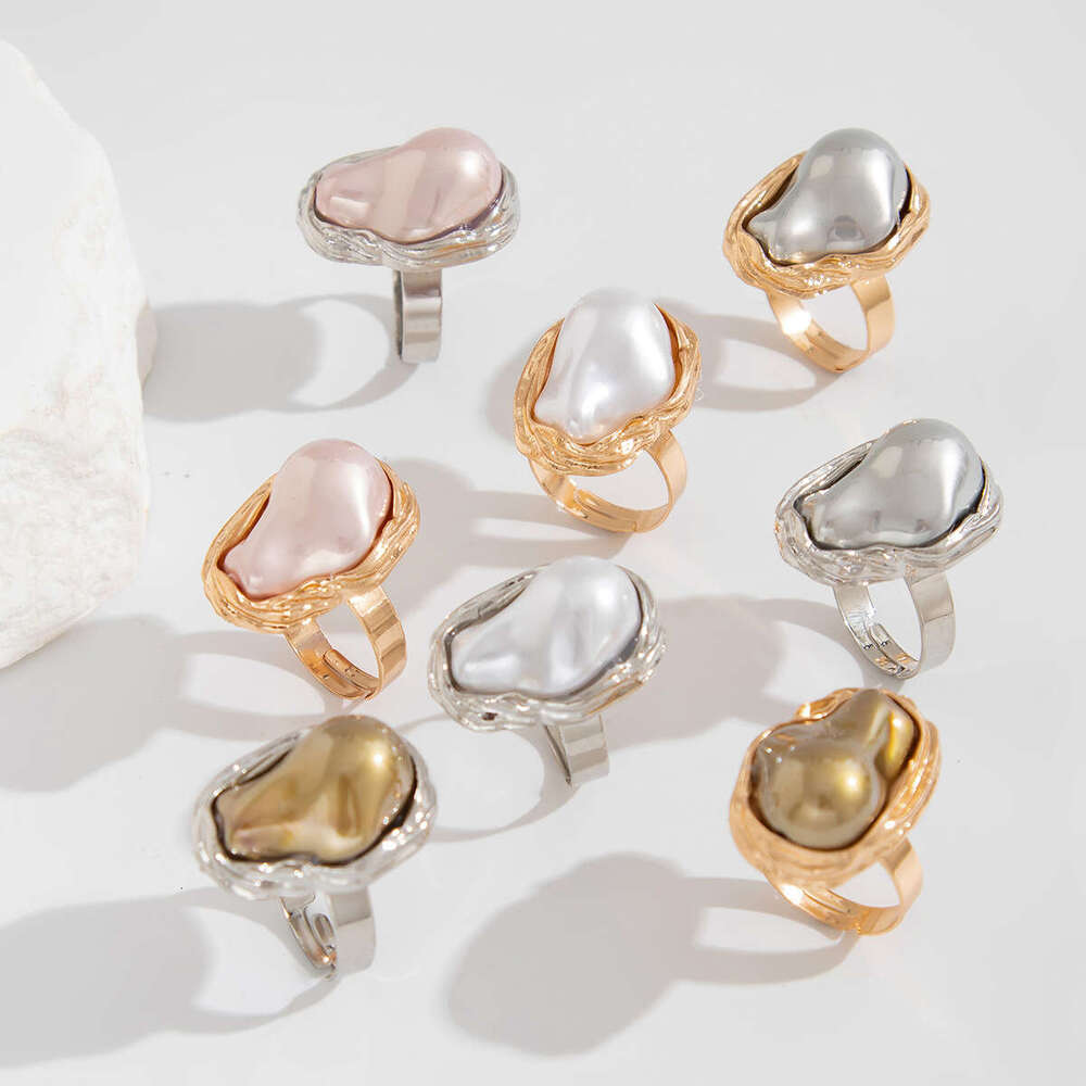 Jewelry Baroque inlaid with pearl irregular alloy rings, new style