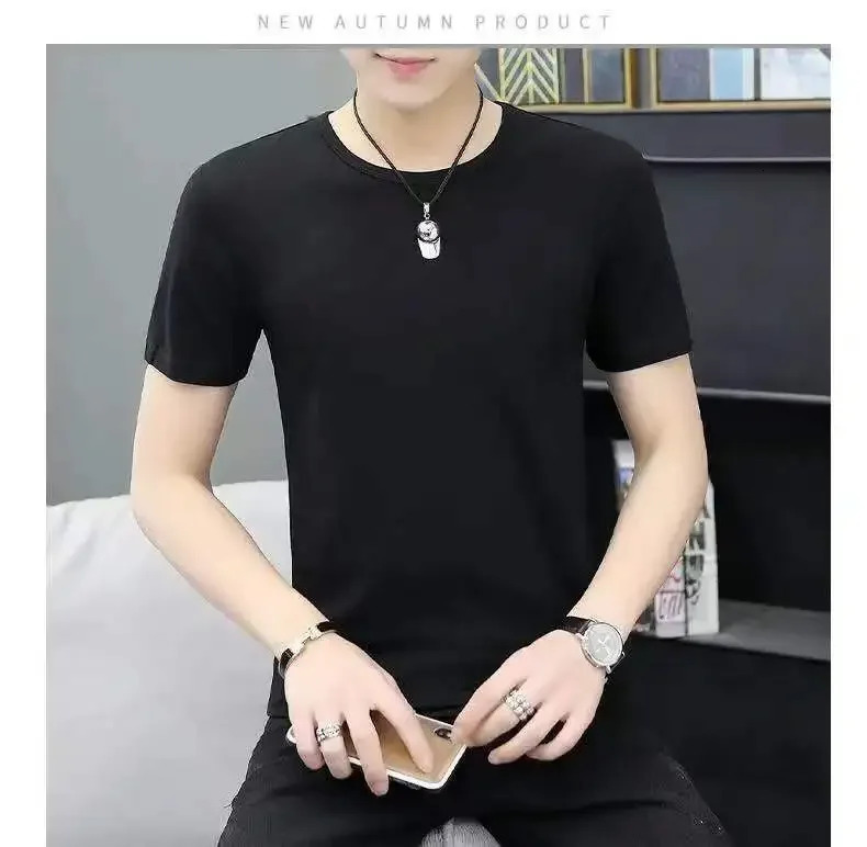 Ice Silk T-shirt Mens Short Sleeve Solid Summer Thin Quick Drying Elastic Modal Cotton Ice Feel Top Half Sleeve 250208