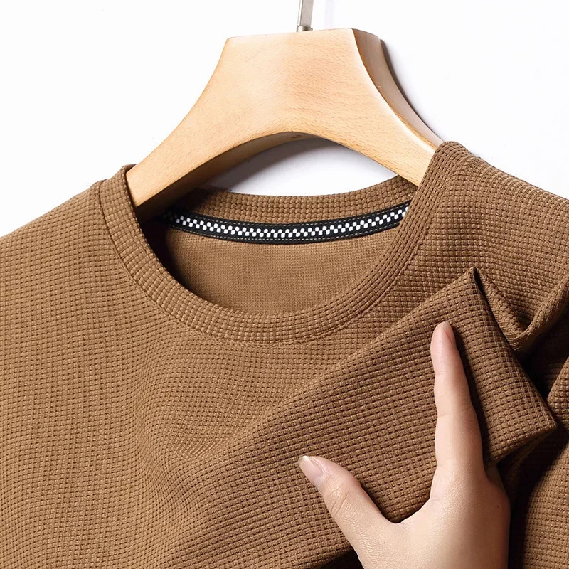 Short sleeved Polo shirtShort Waffle Solid Polot fashion splicing mens round neck top cotton daily short Tshirt 250207