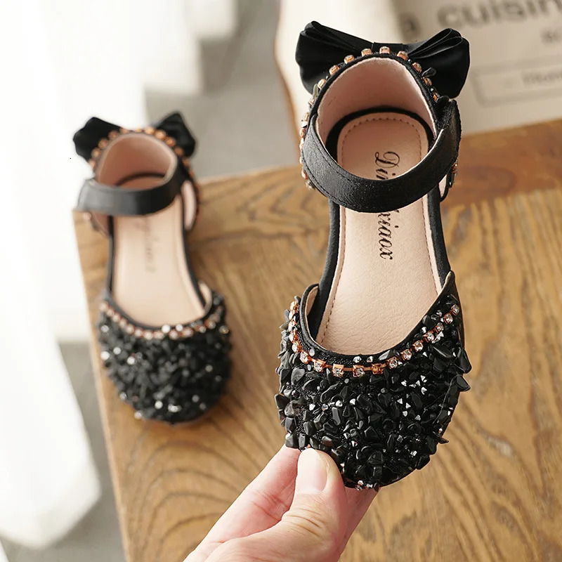 Kids Leather Shoes Girls Wedding Shoes Children Princess Sandals Sequins Bow Girls Casual Dance Shoes Flat Sandals E462 250121