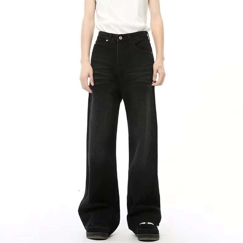 IEFB American Style Men's Jeans Solid Color Droop Worn-out Trousers Straight Wide Leg Loose Male Denim Pants Autumn 2024 9C8081