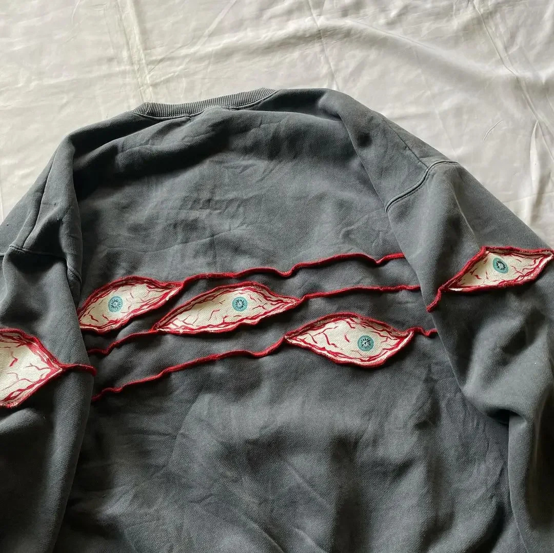 Streetwear Men Women Clothes Y2K Sweatshirt Harajuku Gothic Oversized Pullover Retro Hip Hop Eye Patch Crew Neck Top 250113