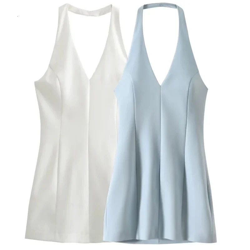 Mini spaghetti strap dress fashionable summer 2024 womens Vneck sleeveless backless slim fit ious elegant 250208Z