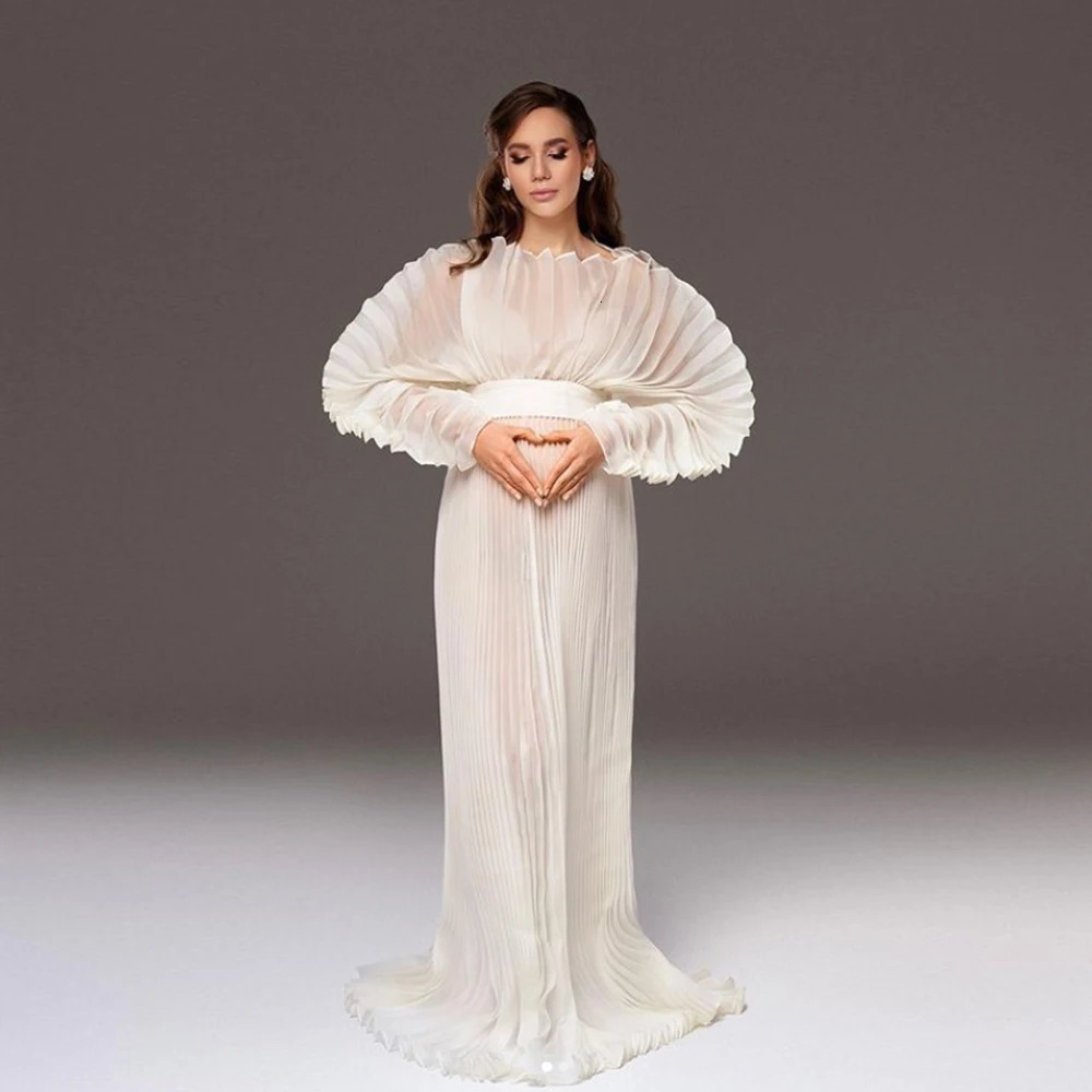 Fashion Organza Pleated Maternity Dress for PoShoot Dresses Pregnancy in white dress Plus size 250114