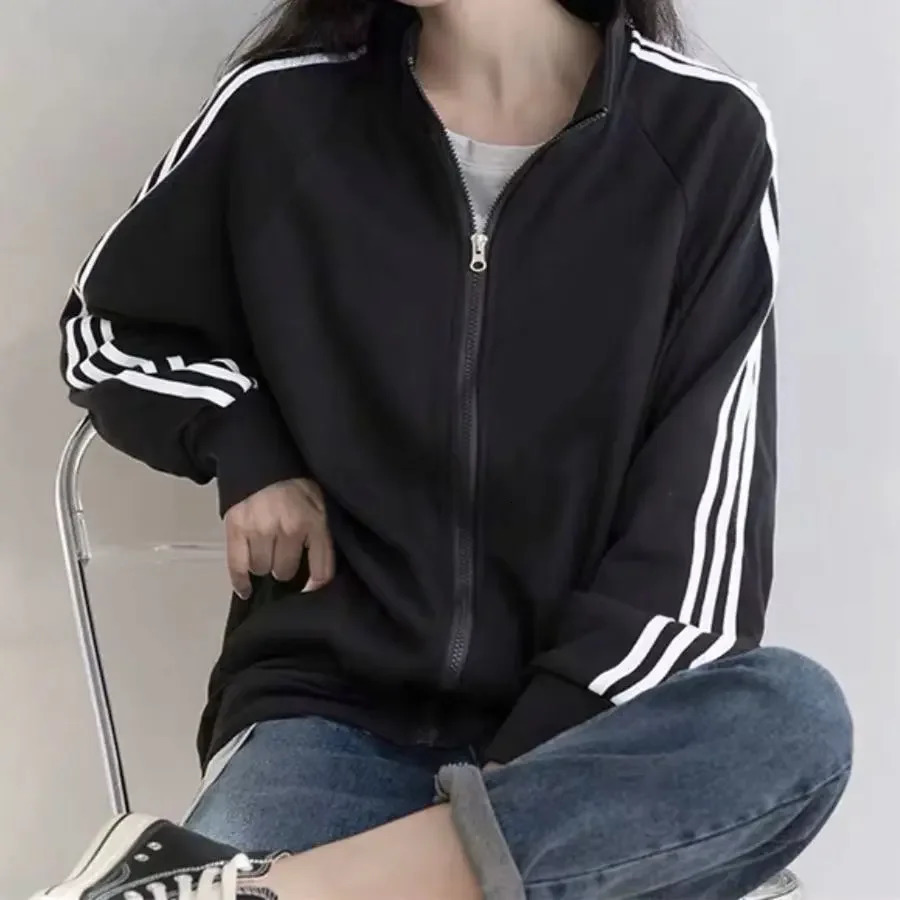 Spring Summer Womens Sport Baseball Jacket Loose Fit Korean Style Thin Cloth Crew Neck Student Black Womens Trendy Jacket 250116