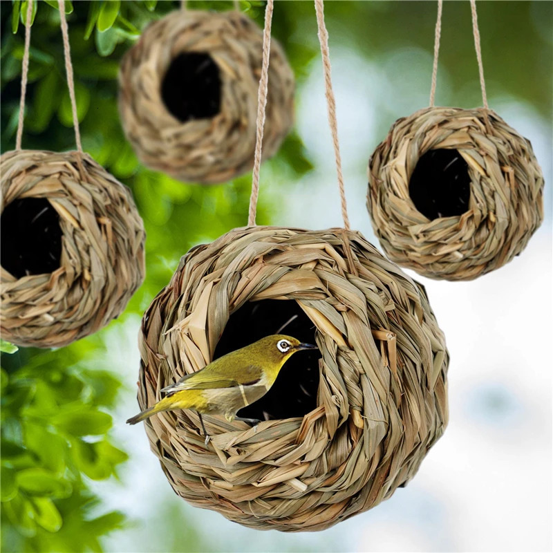 1pc Natural Handmade Straw Bird Nest House Parrot Nest Warm Pet Bedroom Courtyard Small Animal Bird Cages 250207