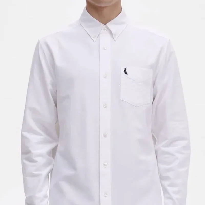 Mens embroidery business long sleeve shirt solid color all matching mens casual slimming base shirt 250207