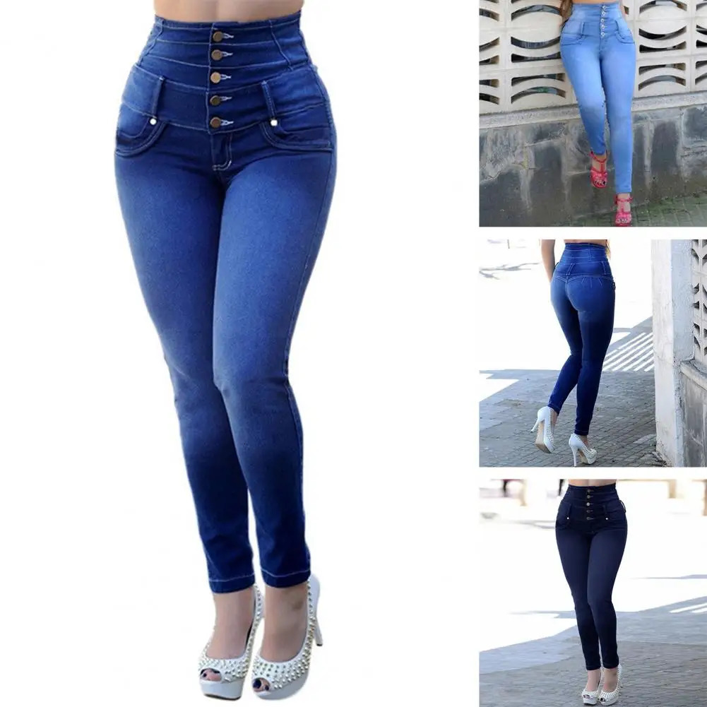 Terrific Women Jeans Wear-resistant Pencil Pants Denim Button Decor Summer Jeans 250206